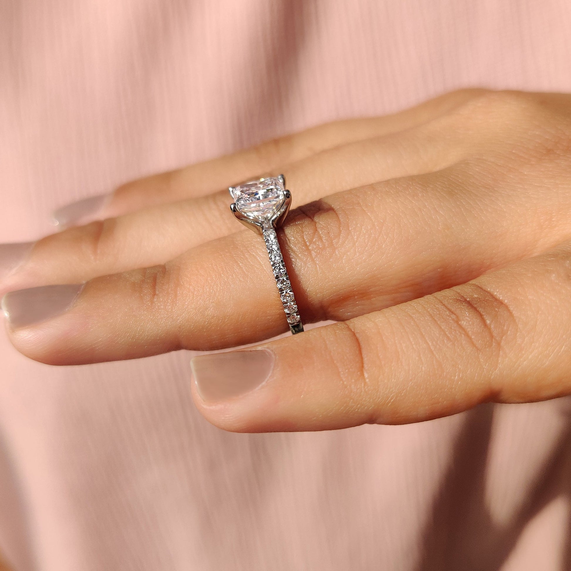 2.04 CT Princess Pave Moissanite Engagement Ring
