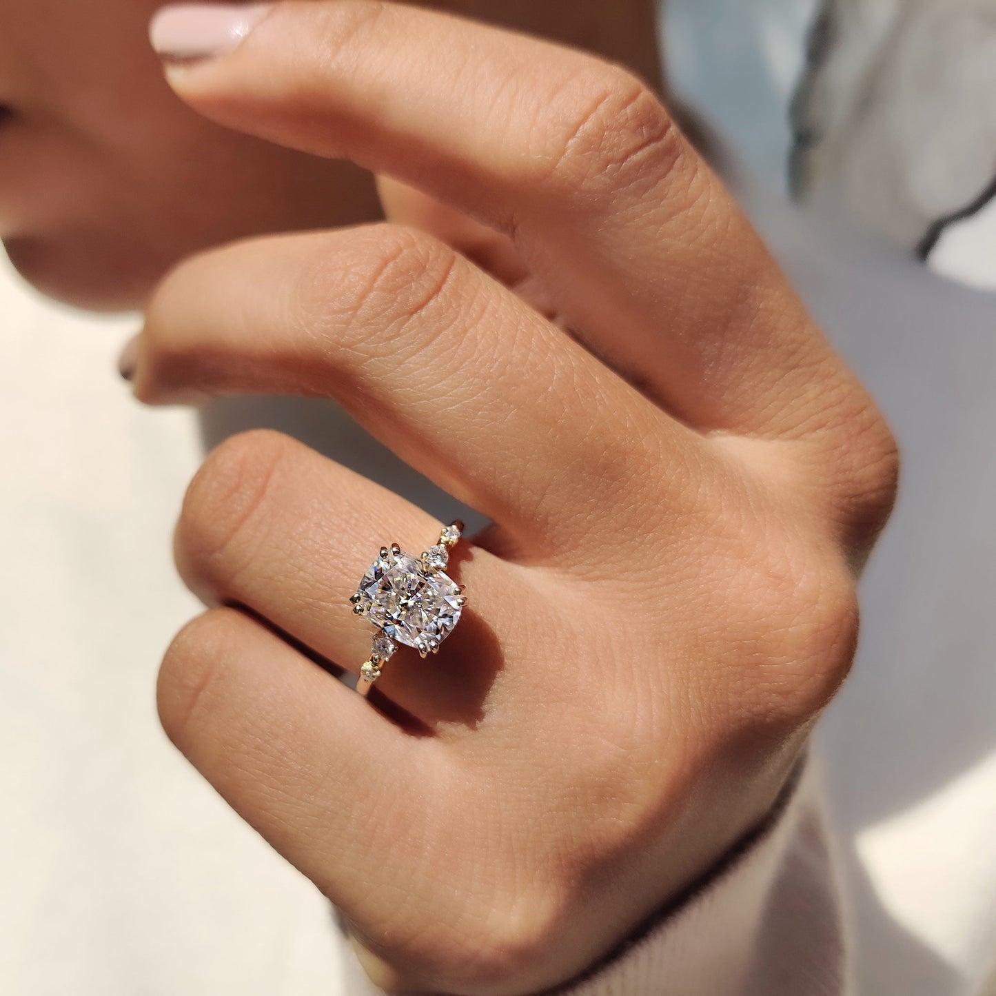 2 CT Elongated Cushion Pave Moissanite Engagement Ring