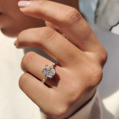 2 CT Elongated Cushion Pave Moissanite Engagement Ring