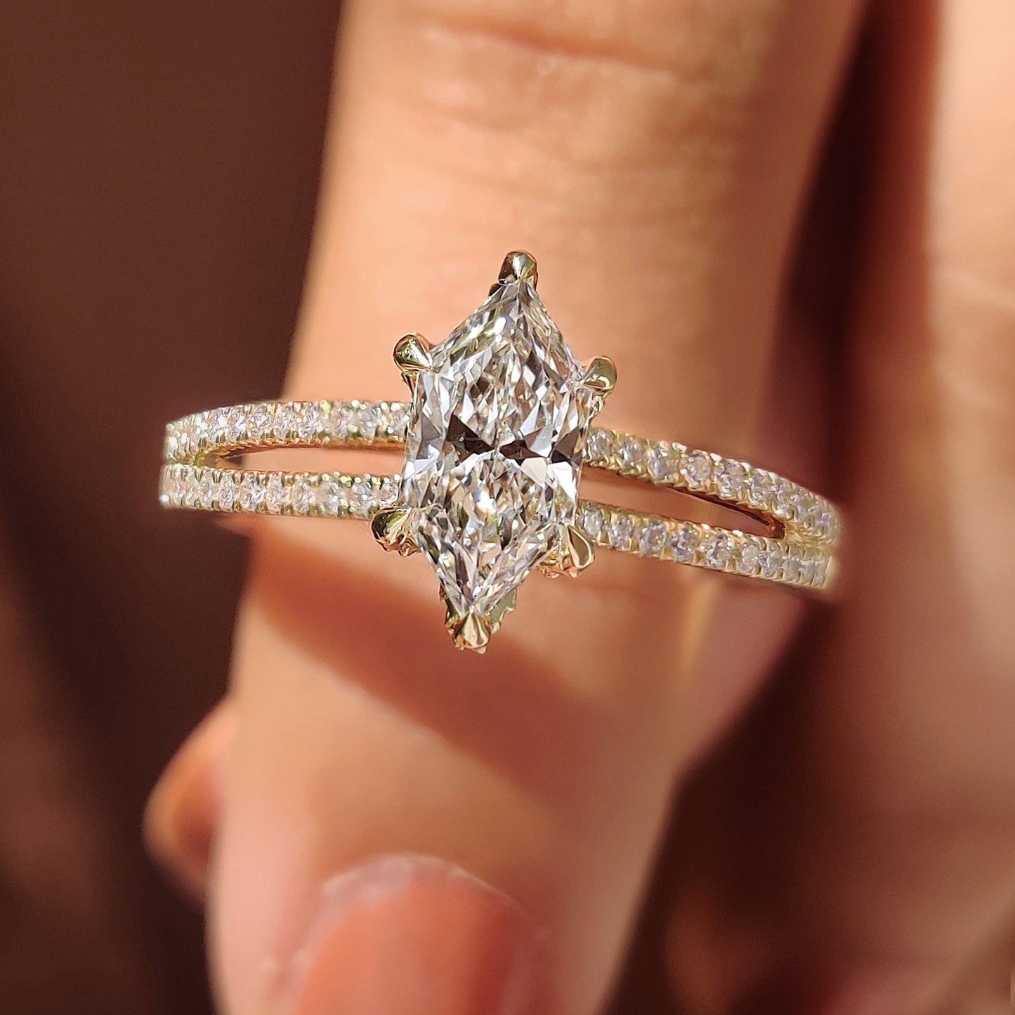 1 CT Marquise Pave & Split Shank Moissanite Engagement Ring