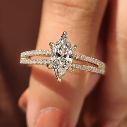1 CT Marquise Pave & Split Shank Moissanite Engagement Ring