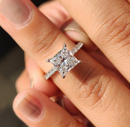2.04 CT Princess Pave Moissanite Engagement Ring