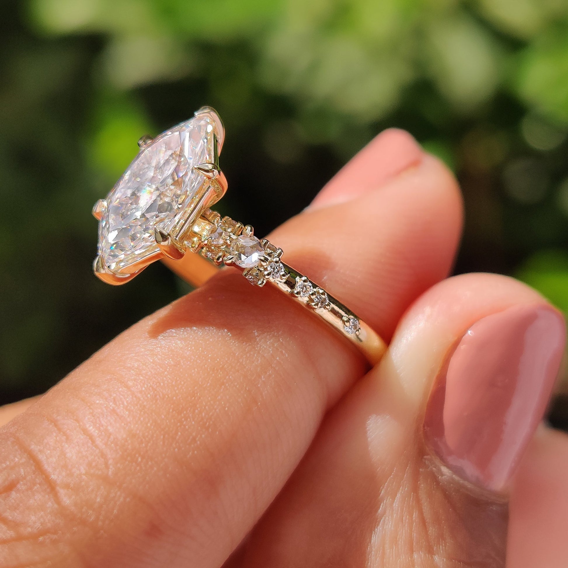 1.54 CT Marquise Pave Moissanite Engagement Ring