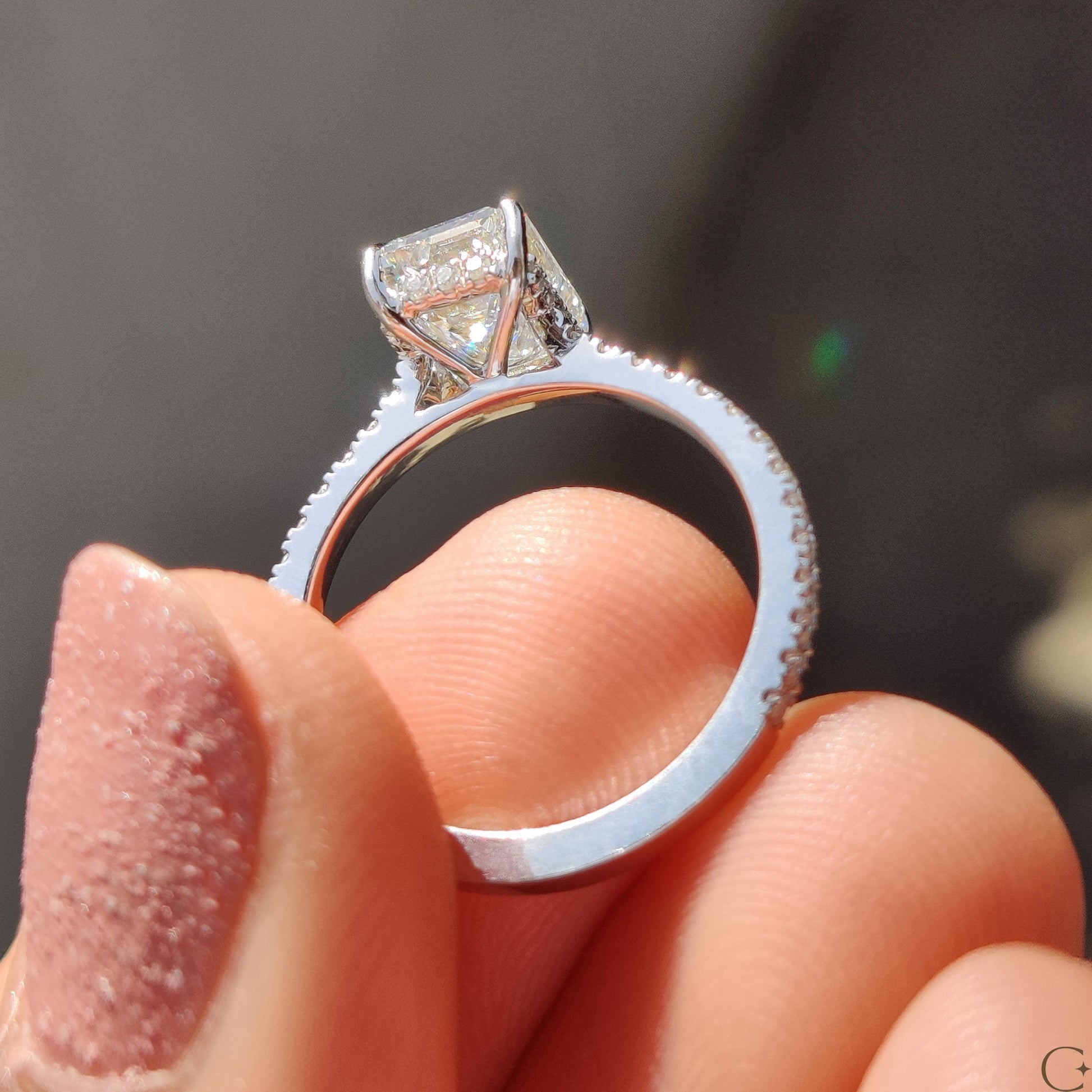 0.5 CT Emerald Pave Moissanite Engagement Ring