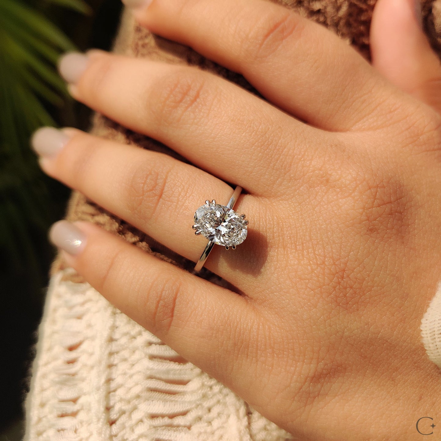 2 CT Oval Hidden Halo Moissanite Engagement Ring