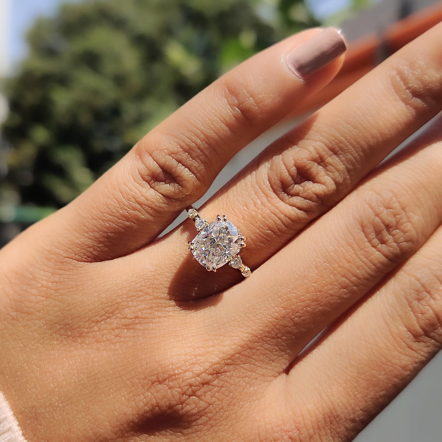 2 CT Elongated Cushion Pave Moissanite Engagement Ring