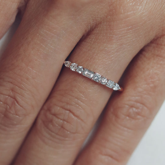 0.40 TCW Baguette, Asscher, Round, Pear & Princess Half Eternity Moissanite Wedding Band