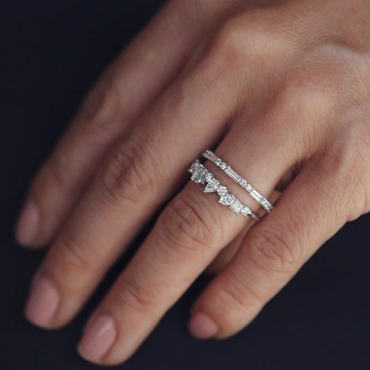 0.57 TCW Baguette, Pear, Round, Marquise & Princess Cluster Moissanite Wedding Band