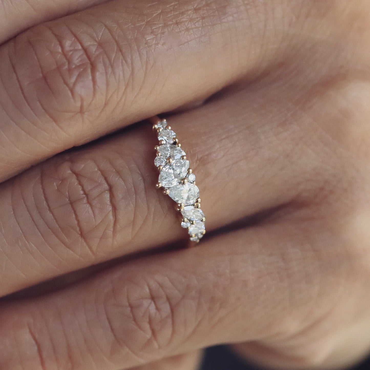 0.61 TCW Pear, Marquise, Round & Asscher Cluster Moissanite Wedding Band