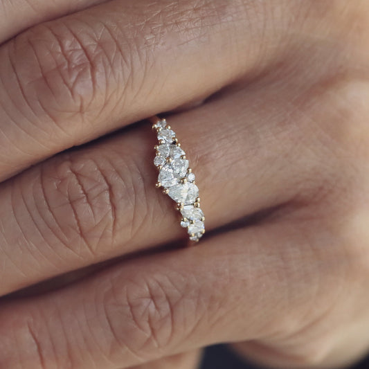 0.61 TCW Pear, Marquise, Round & Asscher Cluster Moissanite Wedding Band