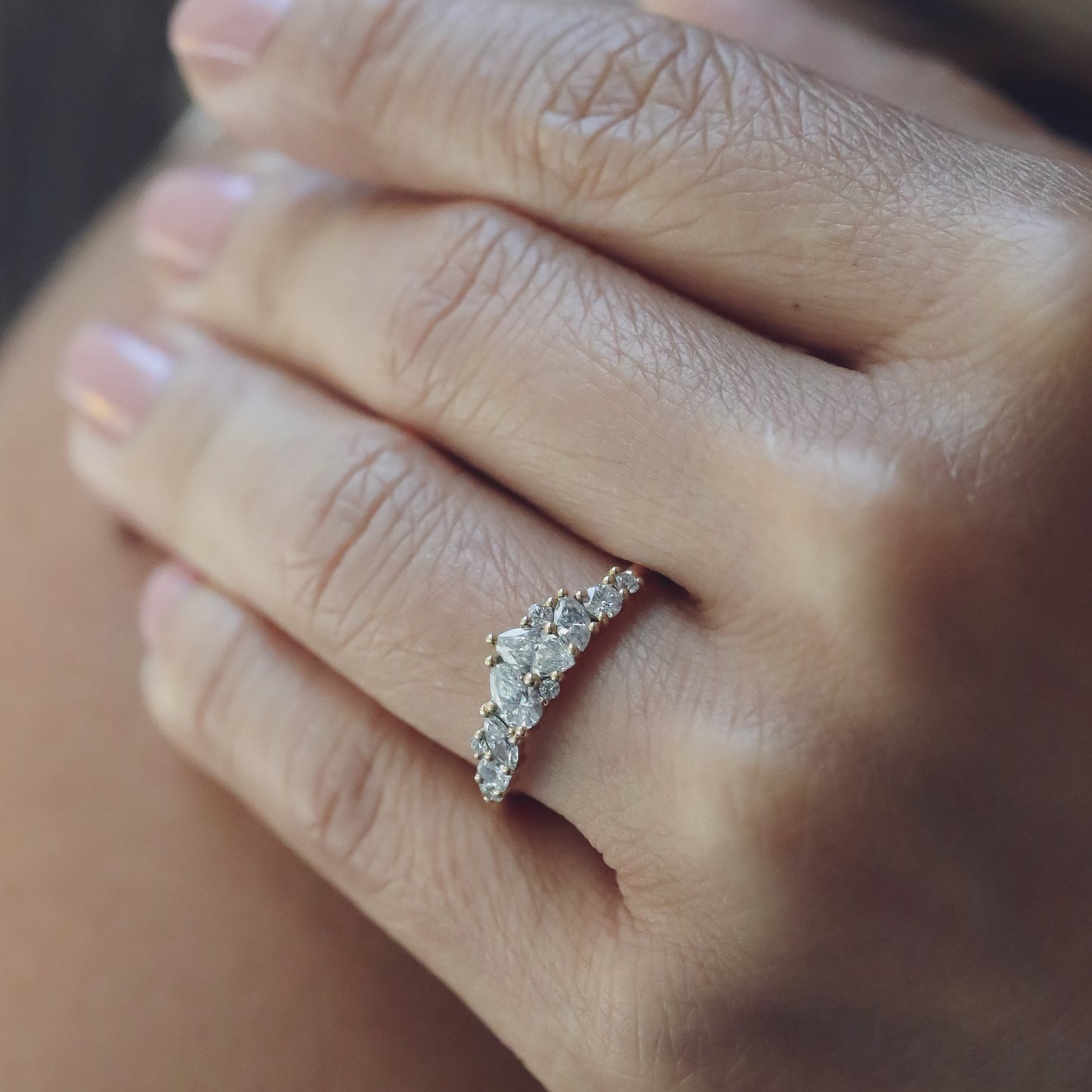 0.61 TCW Pear, Marquise, Round & Asscher Cluster Moissanite Wedding Band