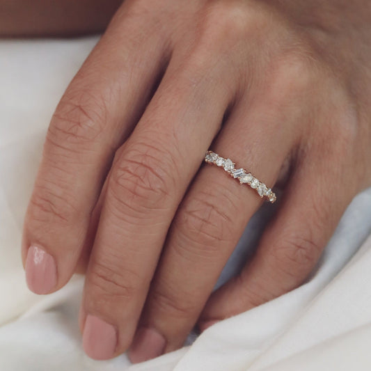 0.38 TCW Baguette, Pear, Oval, Round & Asscher Cluster Moissanite Wedding Band
