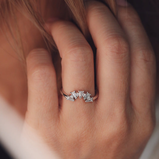 0.48 TCW Tapered Baguette & Round Curved Moissanite Wedding Band