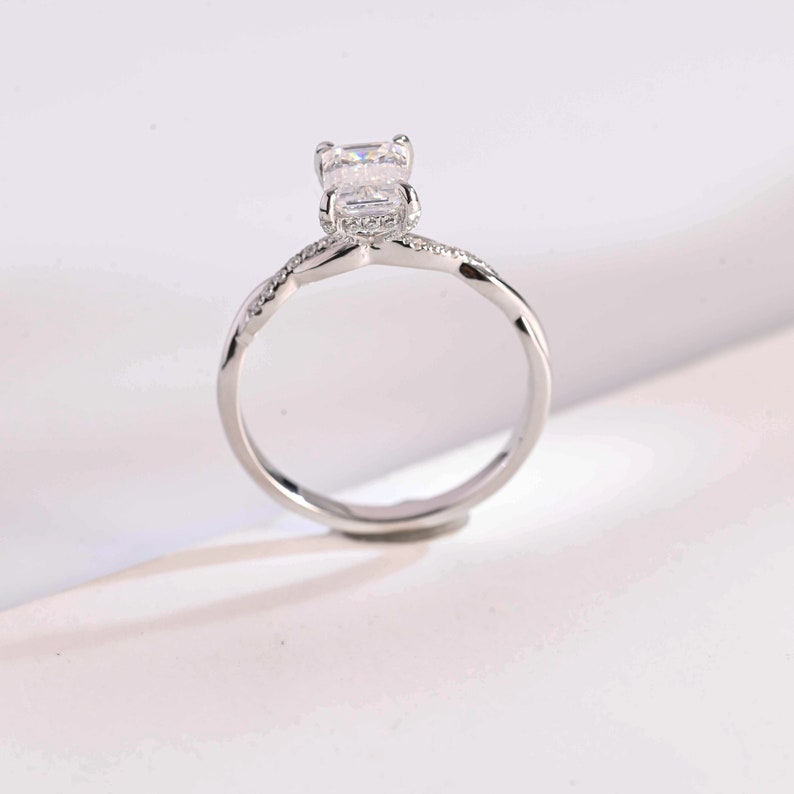 2.0 CT Emerald Twisted Pave Moissanite Engagement Ring