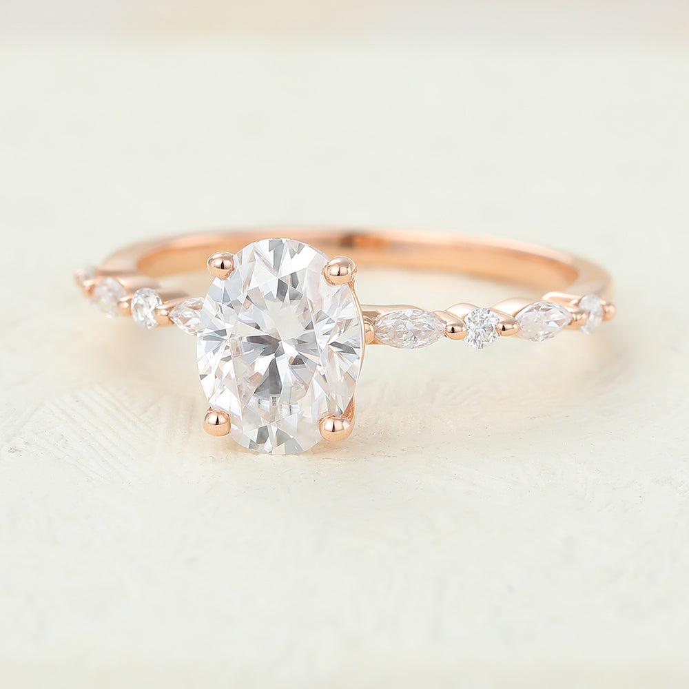 1.33 CT Oval Shaped Moissanite Engagement Ring In Pave Design