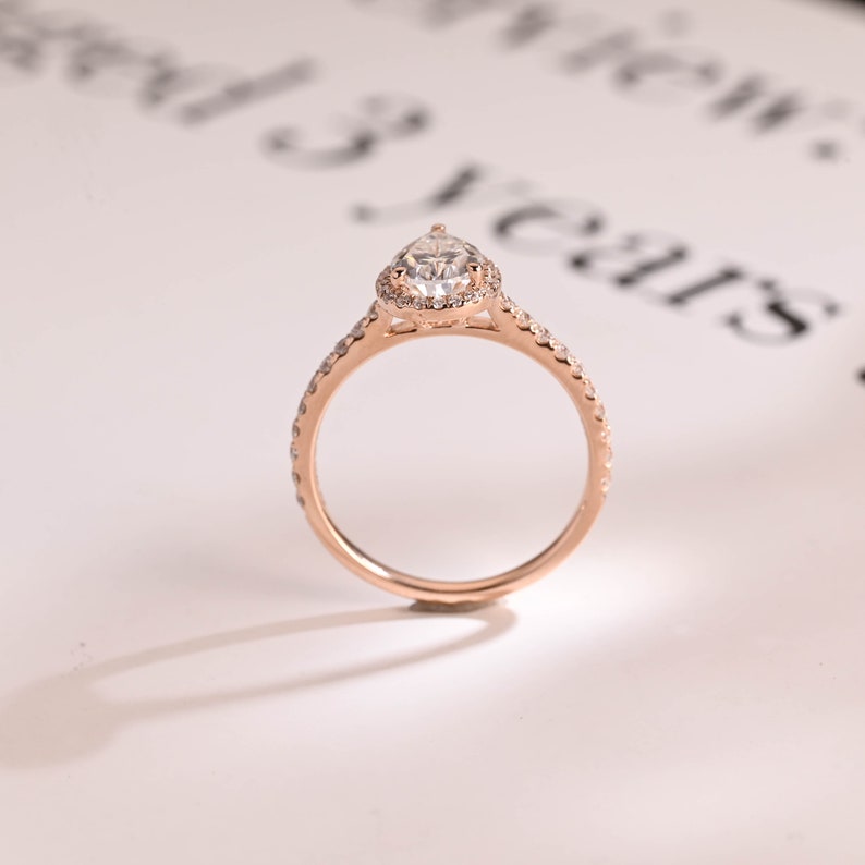 2.0 CT Pear Pave & Halo Moissanite Engagement Ring
