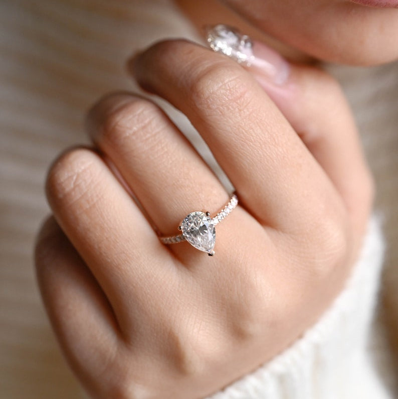 2.0 CT Pear Pave Moissanite Engagement Ring
