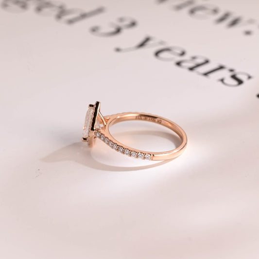 2.0 CT Pear Pave & Halo Moissanite Engagement Ring