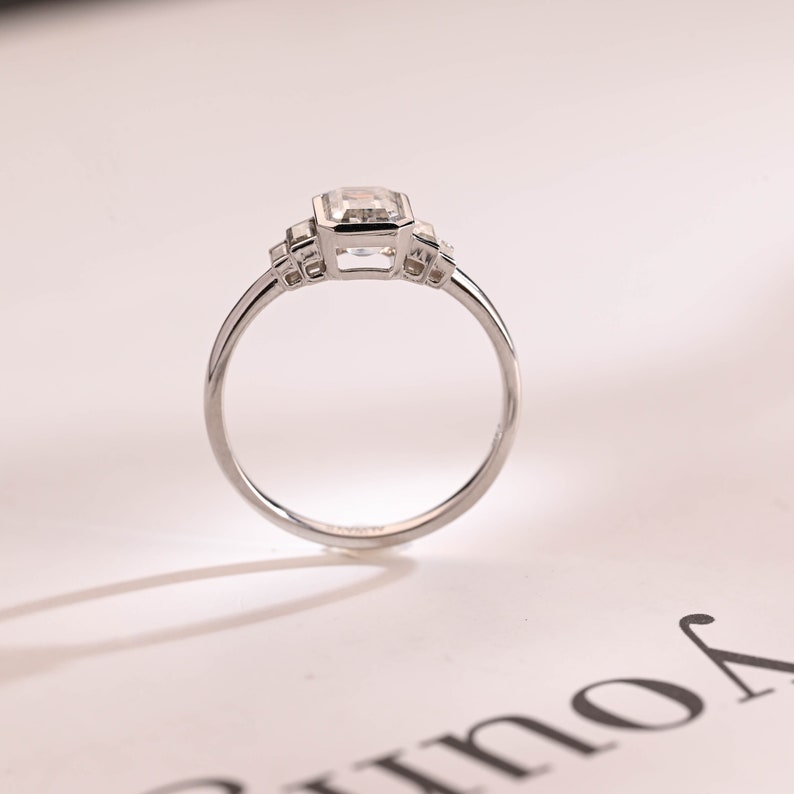 2.0 CT Emerald Bezel & Cluster Moissanite Engagement Ring