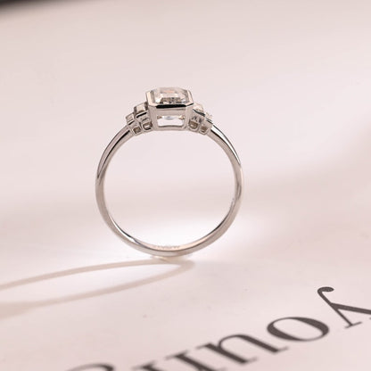 2.0 CT Emerald Bezel & Cluster Moissanite Engagement Ring