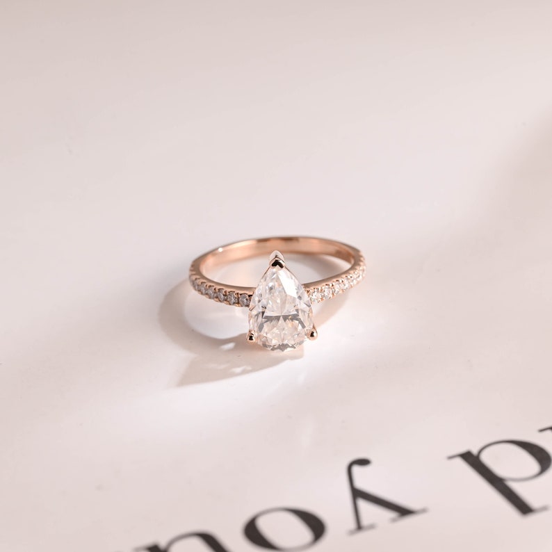 2.0 CT Pear Pave Moissanite Engagement Ring