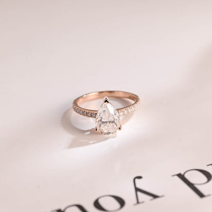 2.0 CT Pear Pave Moissanite Engagement Ring