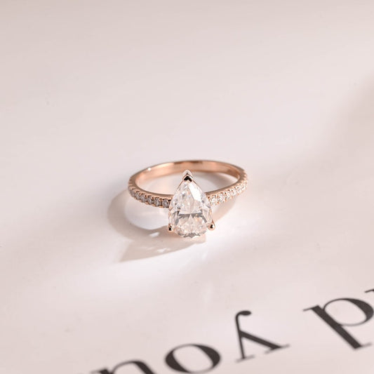 2.0 CT Pear Pave Moissanite Engagement Ring