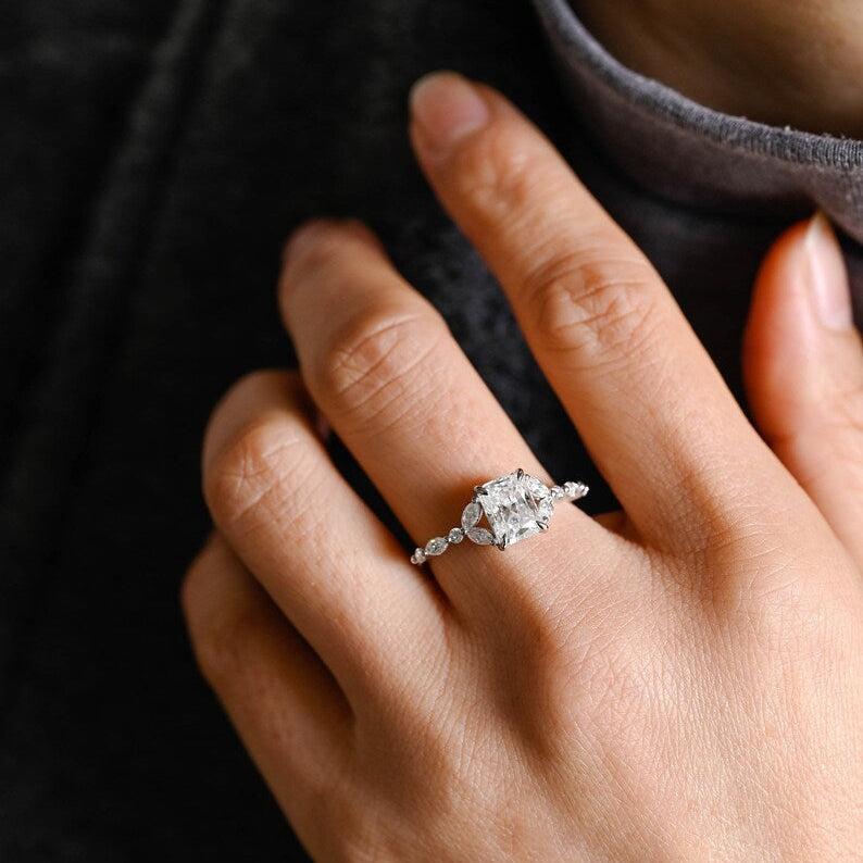 2.0 CT Radiant Pave Moissanite Engagement Ring