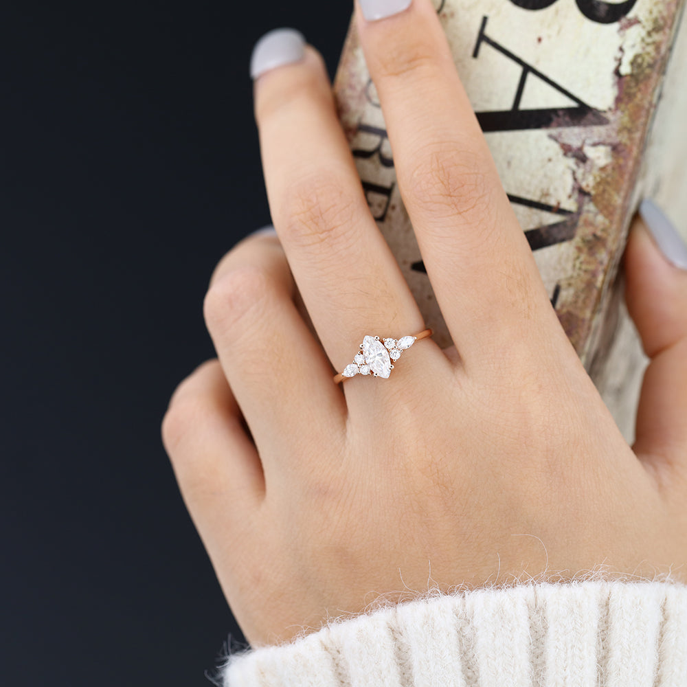 0.47 CT Marquise Cluster Moissanite Engagement Ring