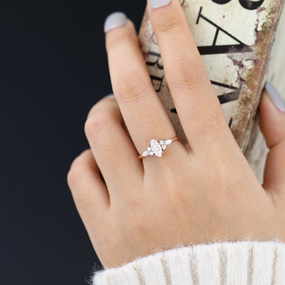 0.47 CT Marquise Cluster Moissanite Engagement Ring
