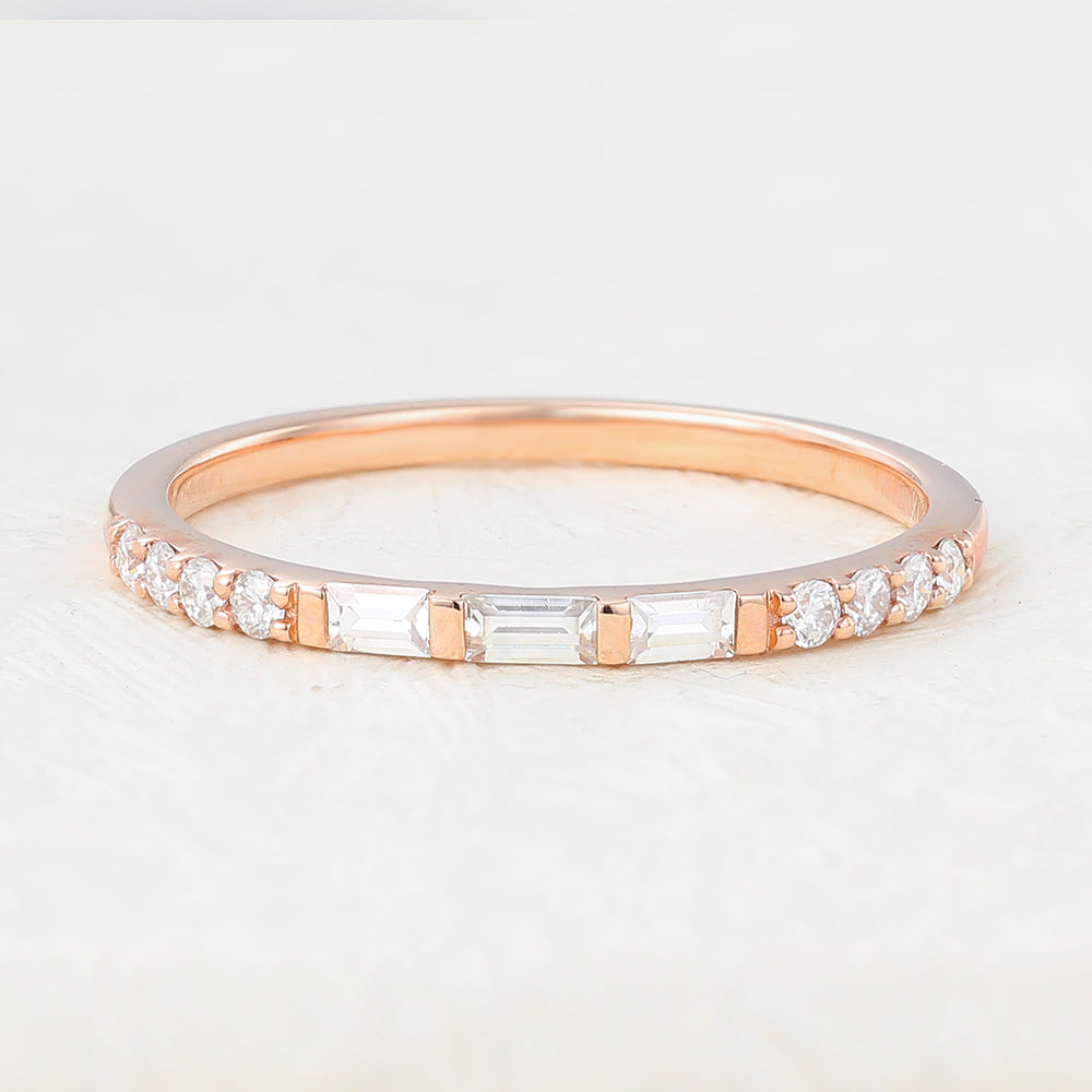 0.28 TCW Baguette & Round Half Eternity Moissanite Wedding Band