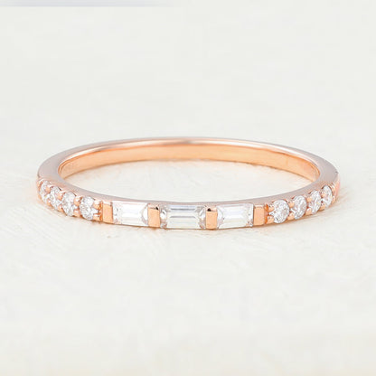 0.28 TCW Baguette & Round Half Eternity Moissanite Wedding Band
