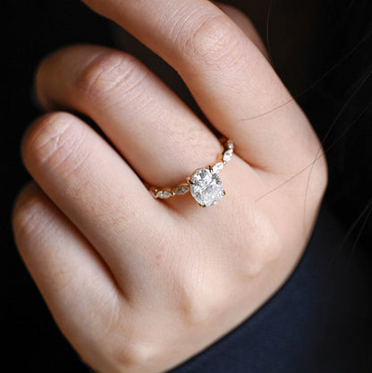 2.0 CT Oval Pave Moissanite Engagement Ring