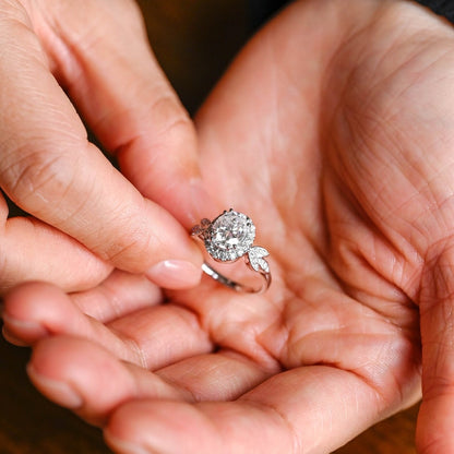 2.0 CT Oval Cluster Moissanite Engagement Ring