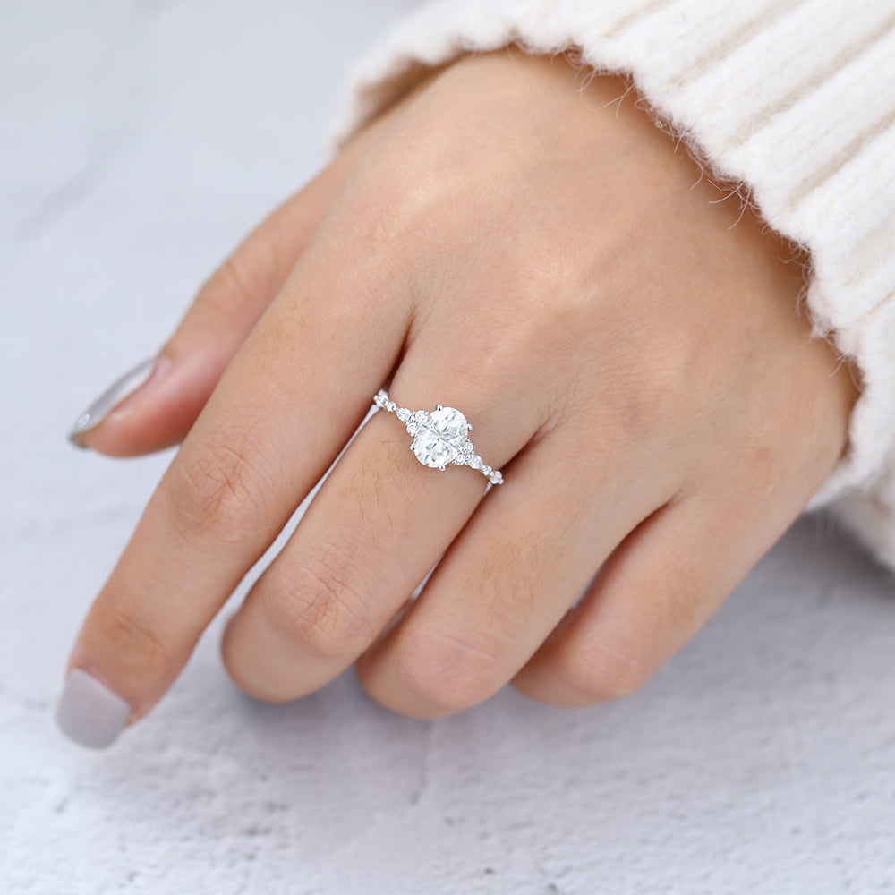 1.33 CT Oval Shaped Moissanite Engagement Ring In Cluster Design