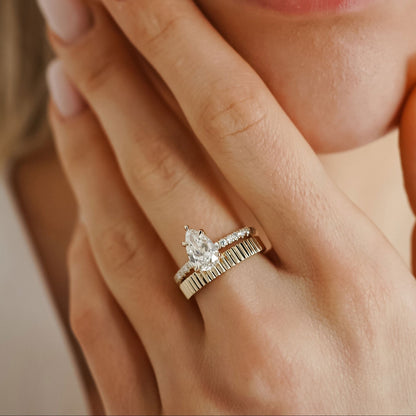 1.25 CT Pear Pave Moissanite Engagement Ring