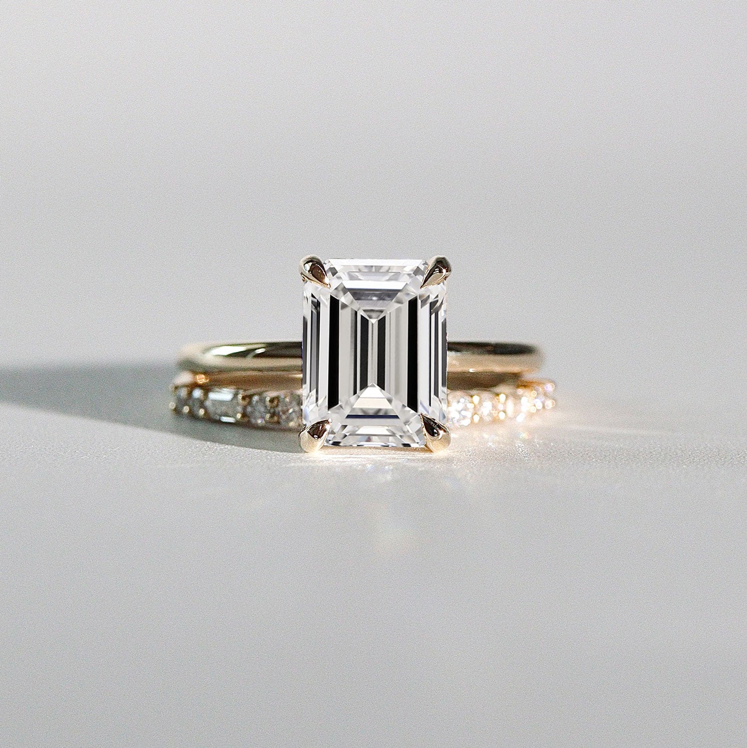 1 CT Emerald Hidden Halo Moissanite Engagement Ring