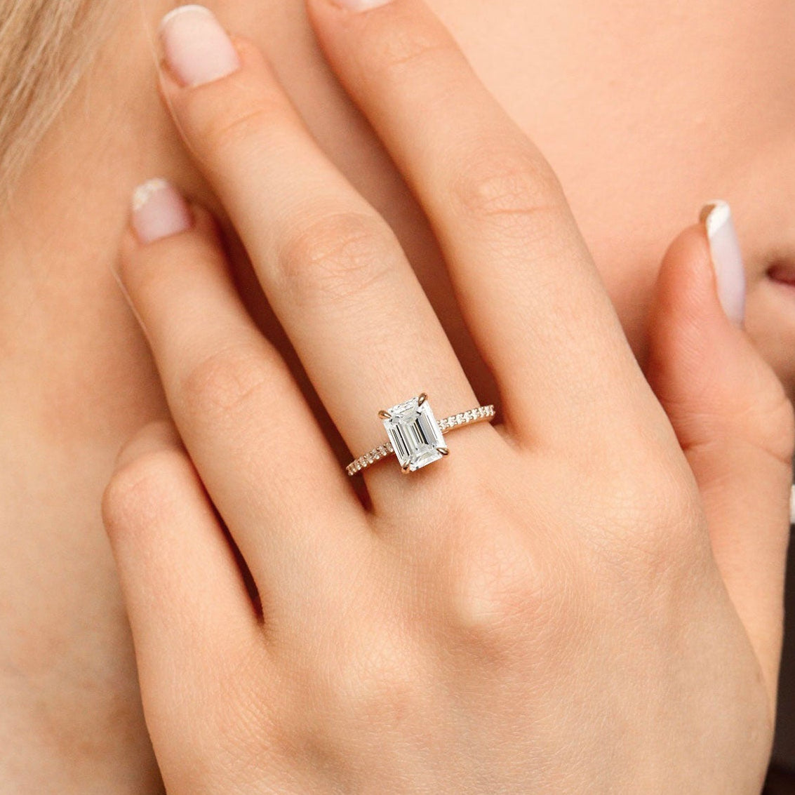 1.60 CT Emerald Pave Moissanite Engagement Ring