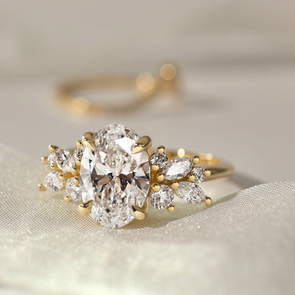 1.25 CT Oval Cluster Moissanite Engagement Ring