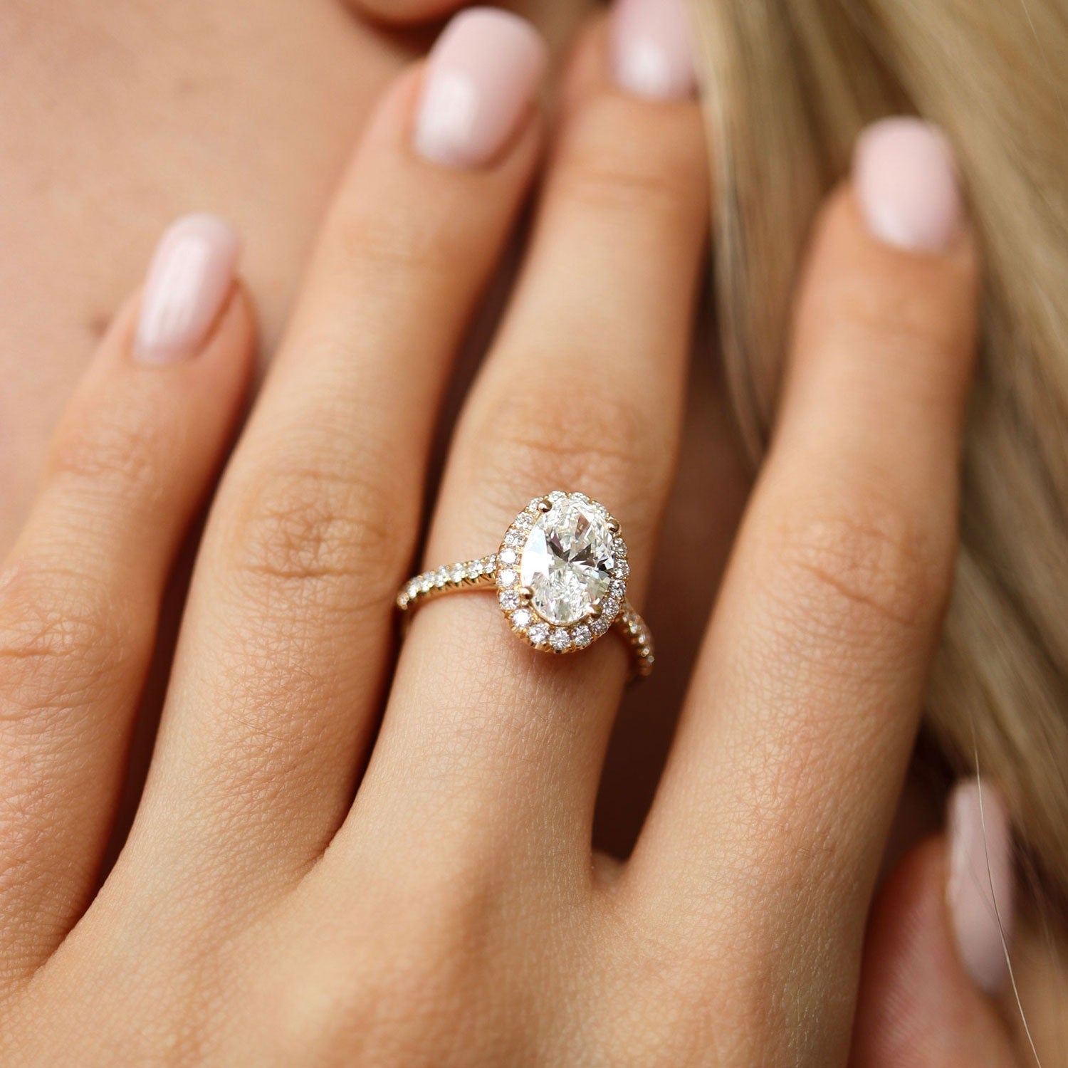 2.40 CT Oval Halo & Pave Moissanite Engagement Ring