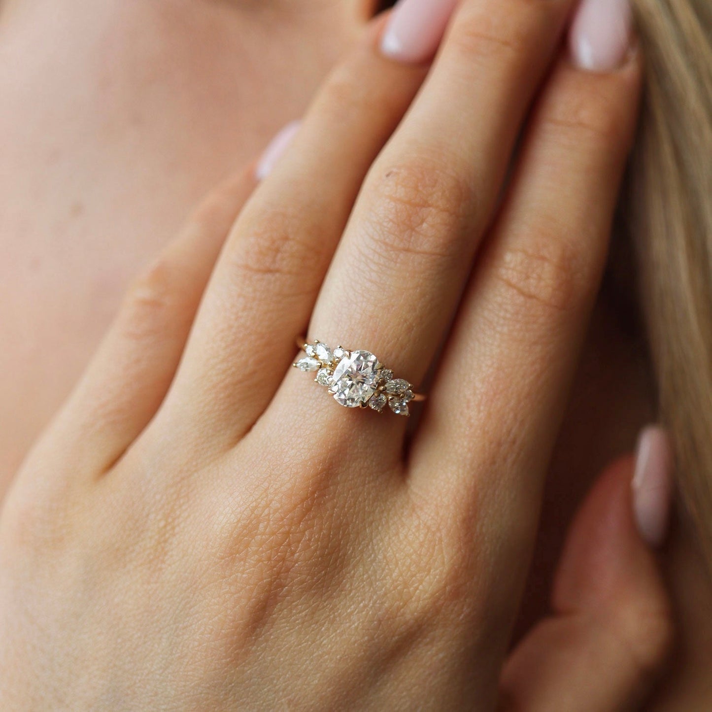 1.25 CT Oval Cluster Moissanite Engagement Ring