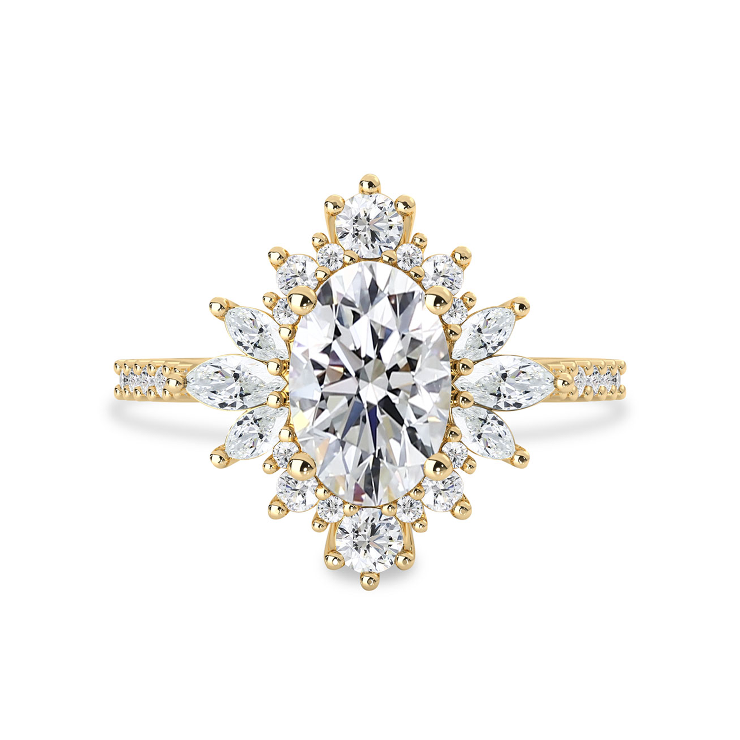 1.40 CT Oval Moissanite Cluster Halo Engagement Ring - farrellouise