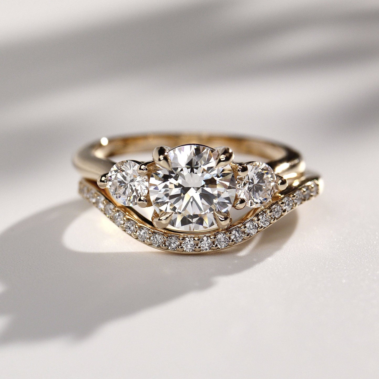 1.30 CT Round Three Stone Moissanite Engagement Ring