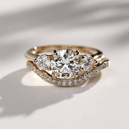 1.30 CT Round Three Stone Moissanite Engagement Ring
