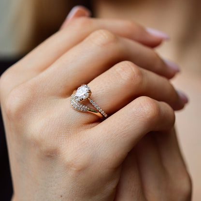 1.25 CT Oval Pave Moissanite Engagement Ring