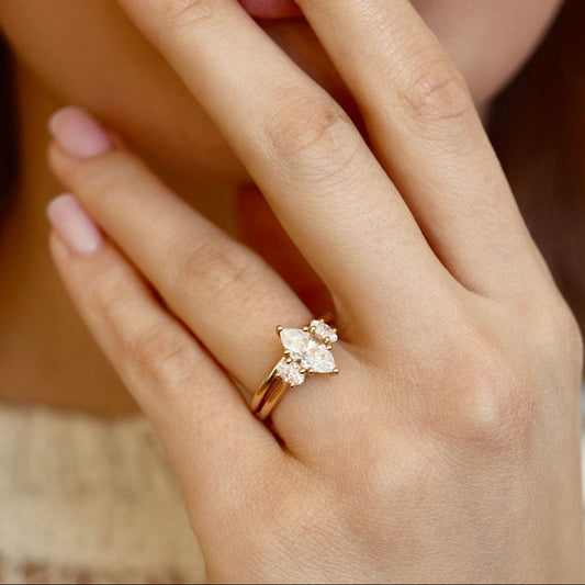 1.50 CT Marquise Three Stone Moissanite Engagement Ring