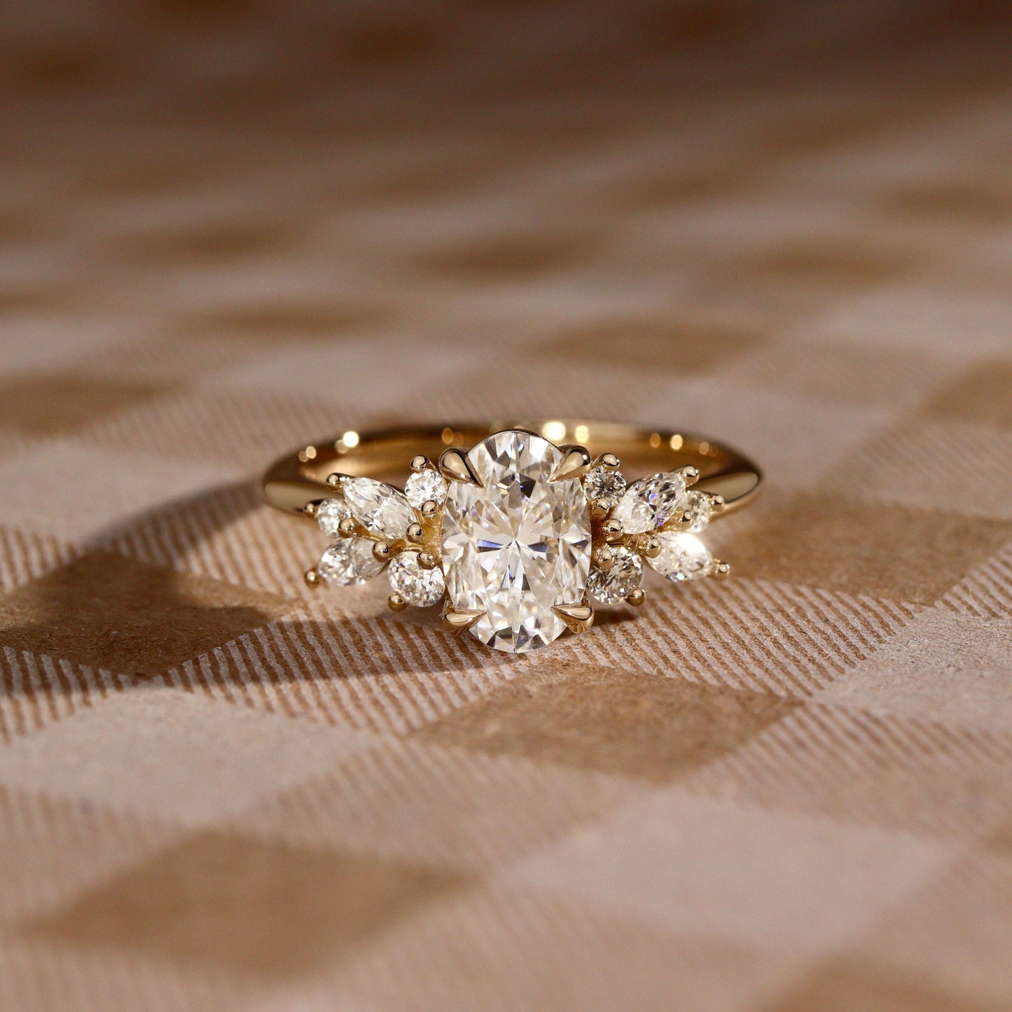 1.25 CT Oval Cluster Moissanite Engagement Ring