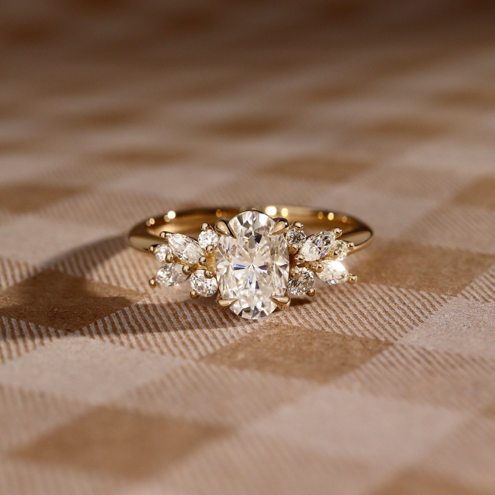 1.25 CT Oval Cluster Moissanite Engagement Ring