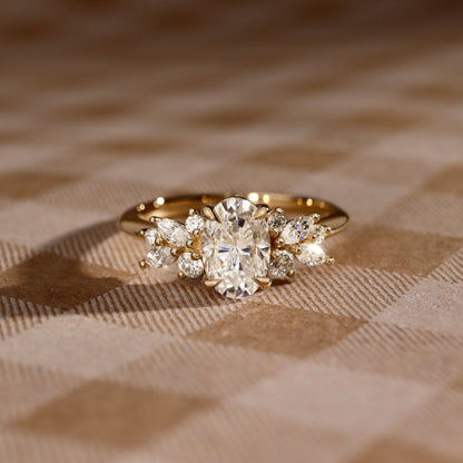 1.25 CT Oval Cluster Moissanite Engagement Ring
