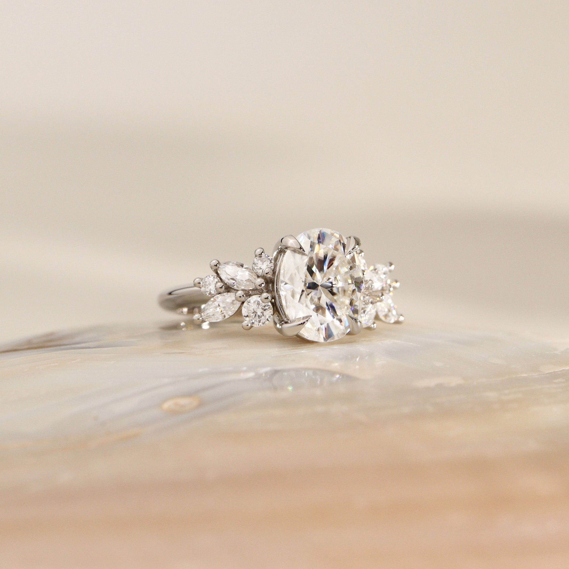 1.25 CT Oval Cluster Moissanite Engagement Ring